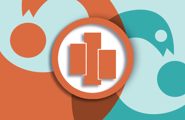 A colorful teal and orange graphic with an icon in the middle of a circle with three various shaped rectangles