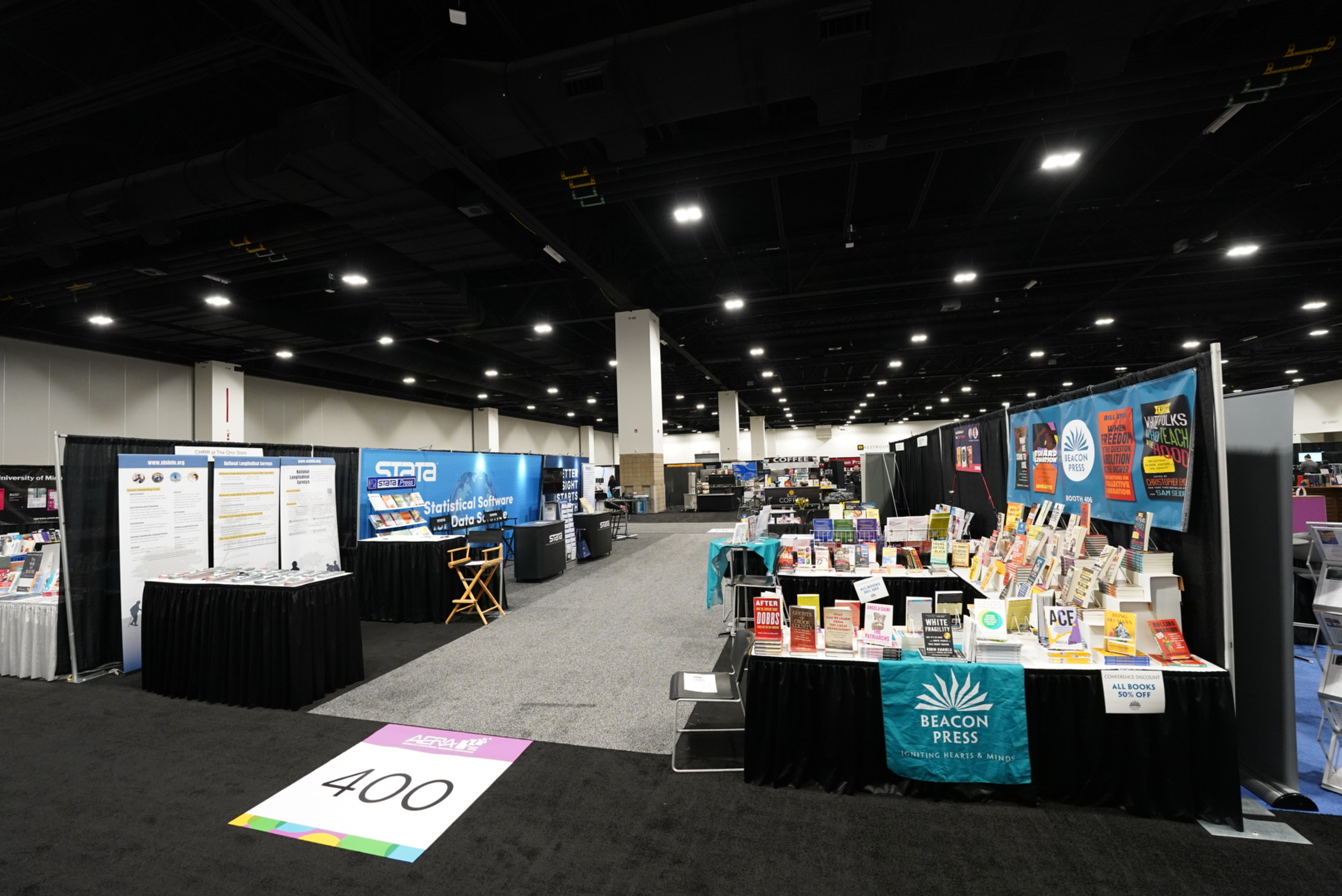 A row of exhibit booths at a conference.