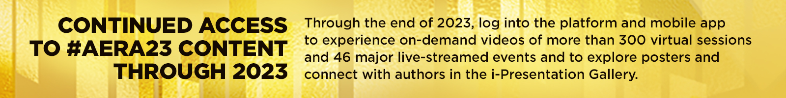 2023 Annual Meeting Banner image "2023 Annual Meeting, Place-based: Chicago, April 13-16, Virtual: May 4-5, [Twitter logo] #AERA23"