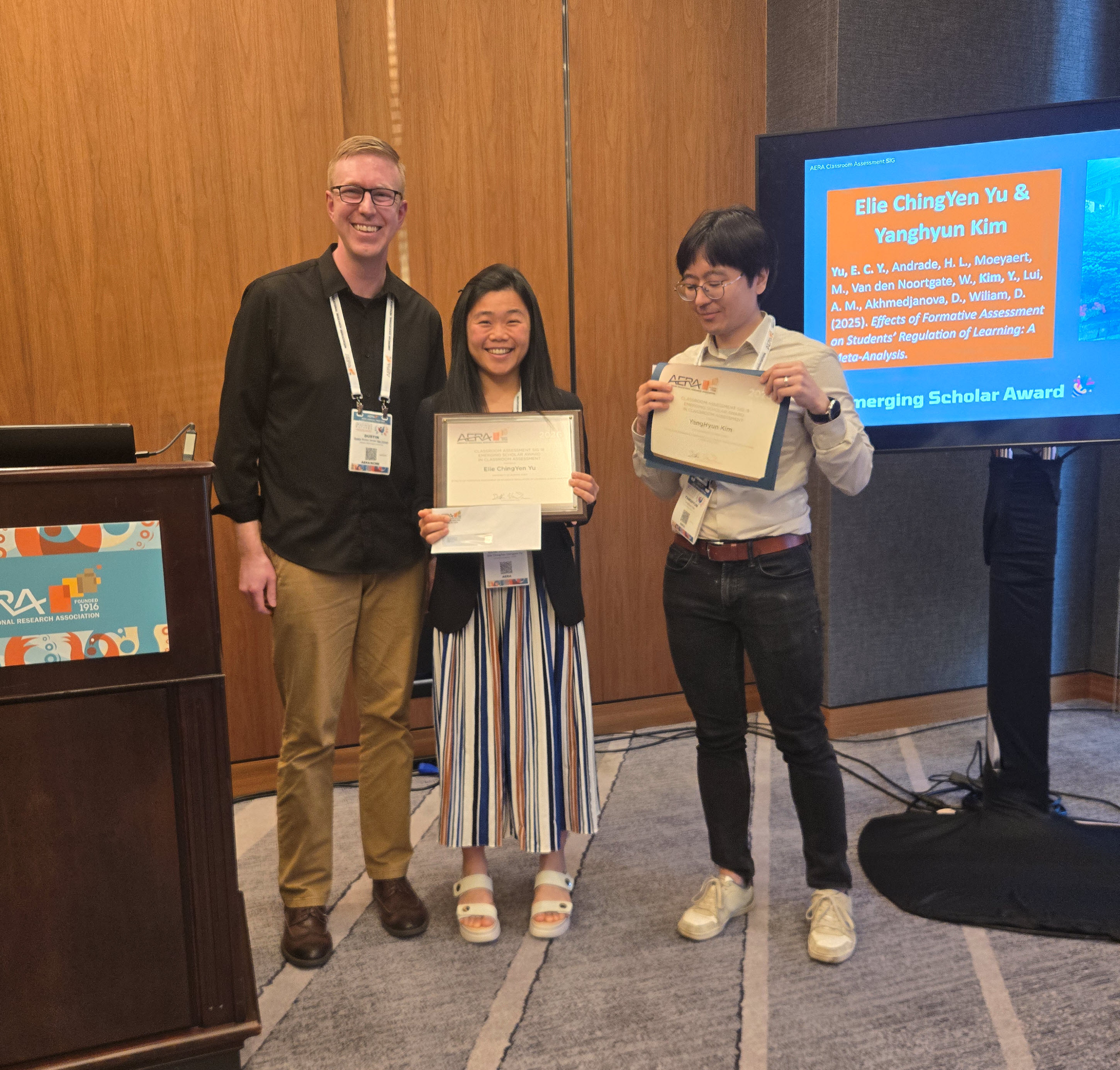 Emerging scholars Elie ChingYen Yu and Yanghyun Kim accept the award in 2026