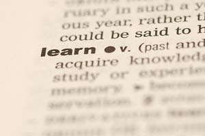 Image of dictionary page focusing on the word learn.